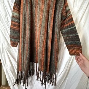 Striped Orange and Green Cardigan Long Sleeve Sweater